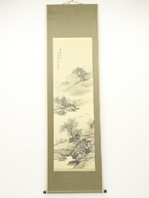 岡田蘇水筆　春江山水　肉筆絹本掛軸